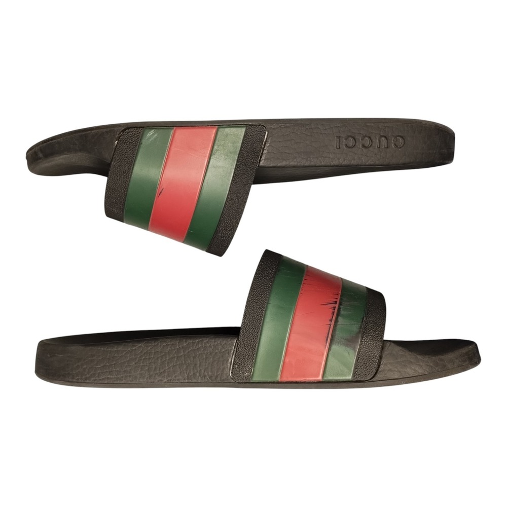 Gucci Men's Slides with Black, Red, and Green Stripes